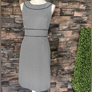 Black and White Sheath Midi Dress with Bateau Neckline